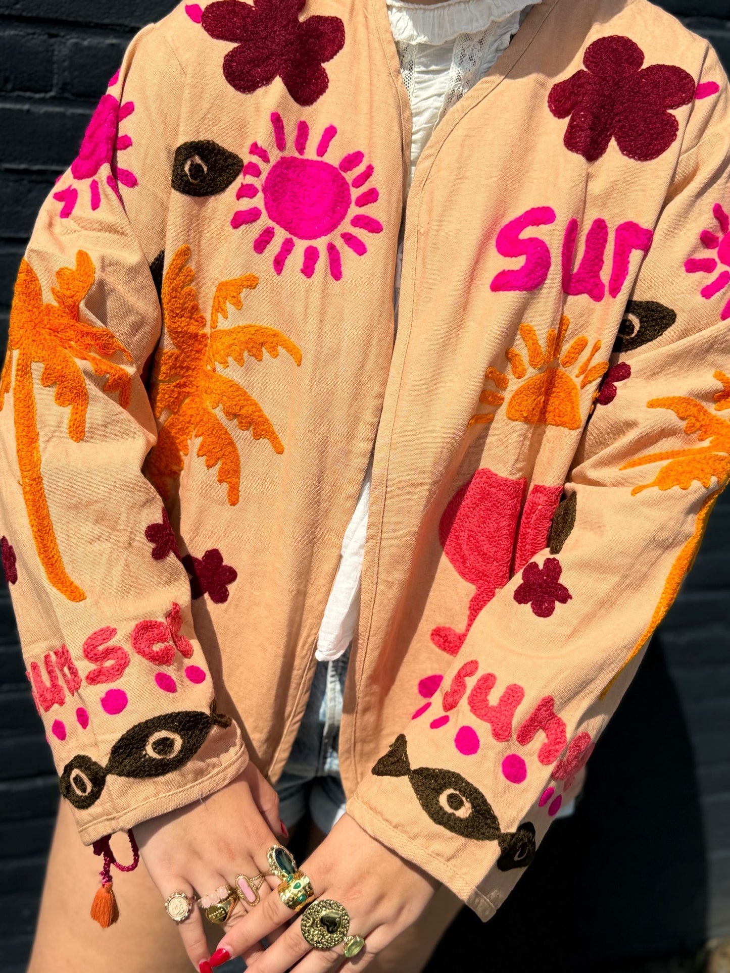 Cotton embroidery jacket CINCIN geel bruin