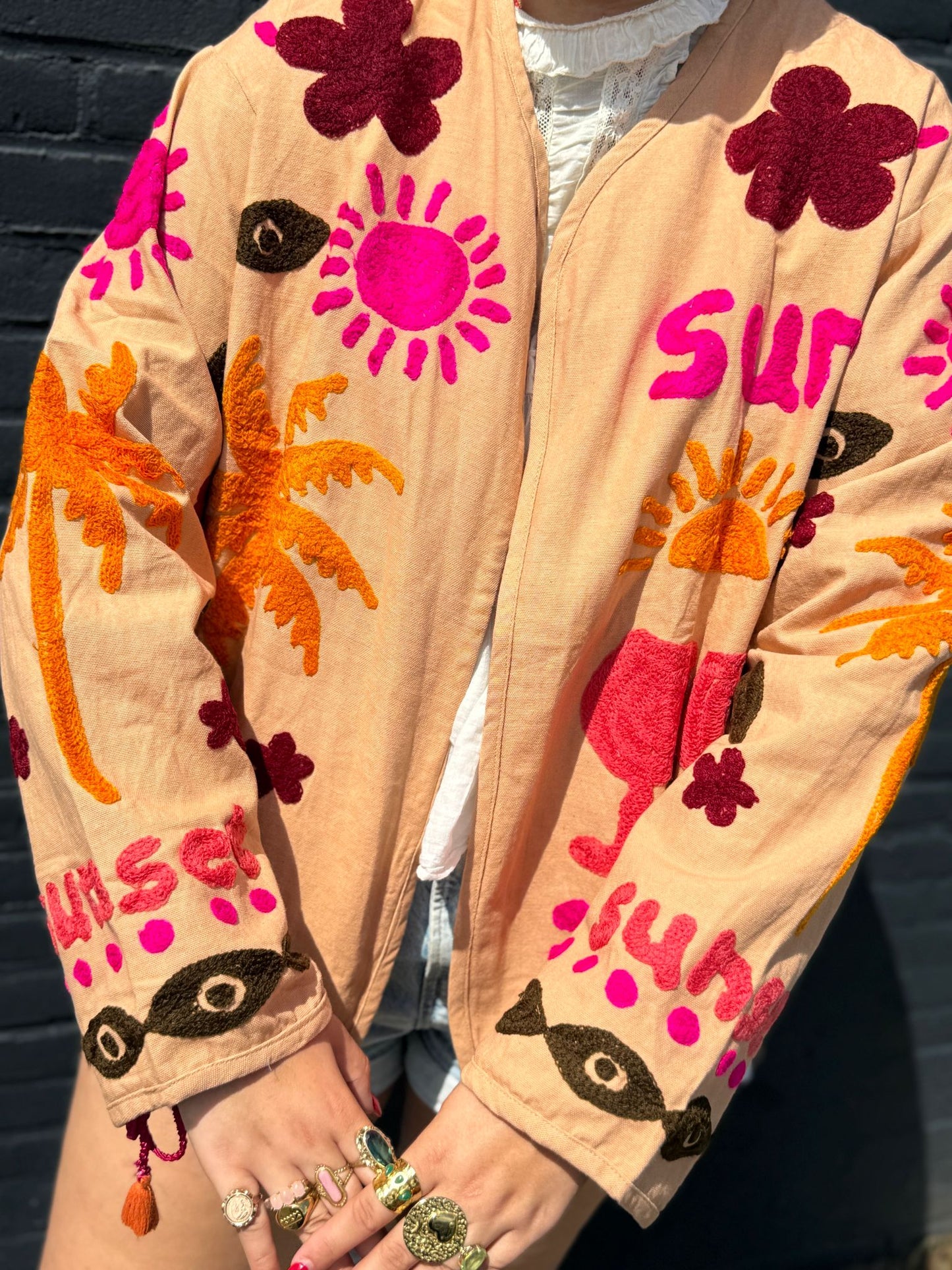 Cotton embroidery jacket CINCIN geel bruin
