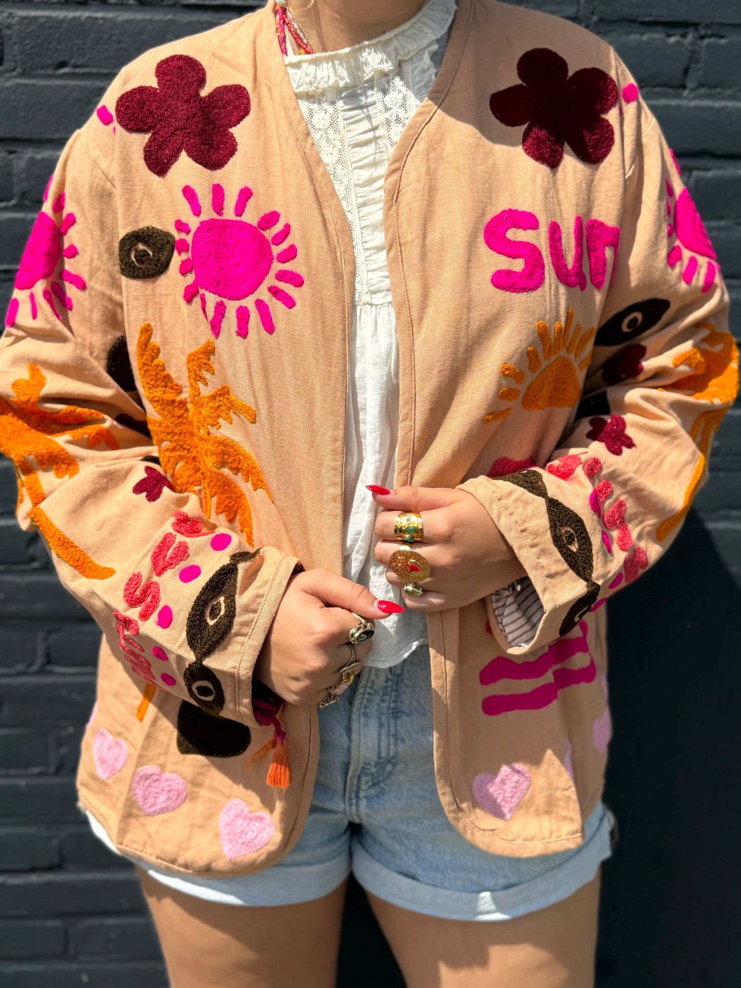 Cotton embroidery jacket CINCIN geel bruin