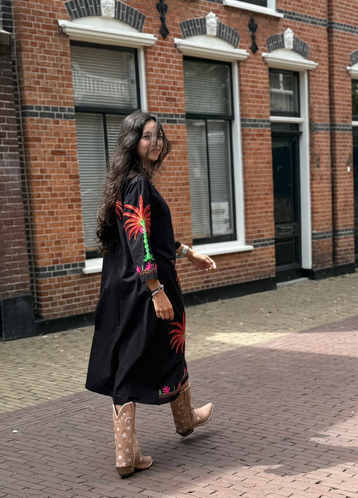 Embroidery jurk Black
