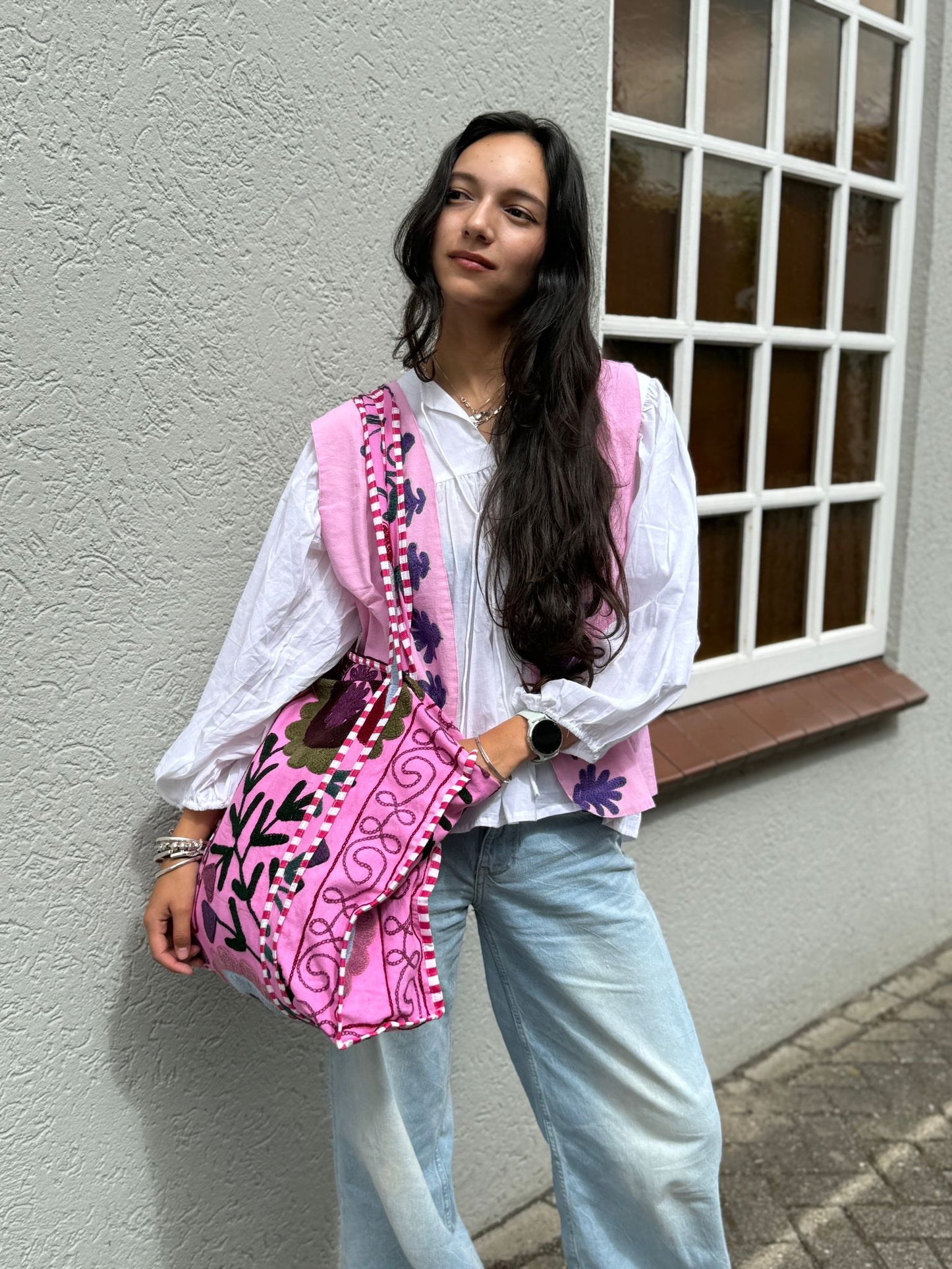 Suzani cotton gilet Snake pink