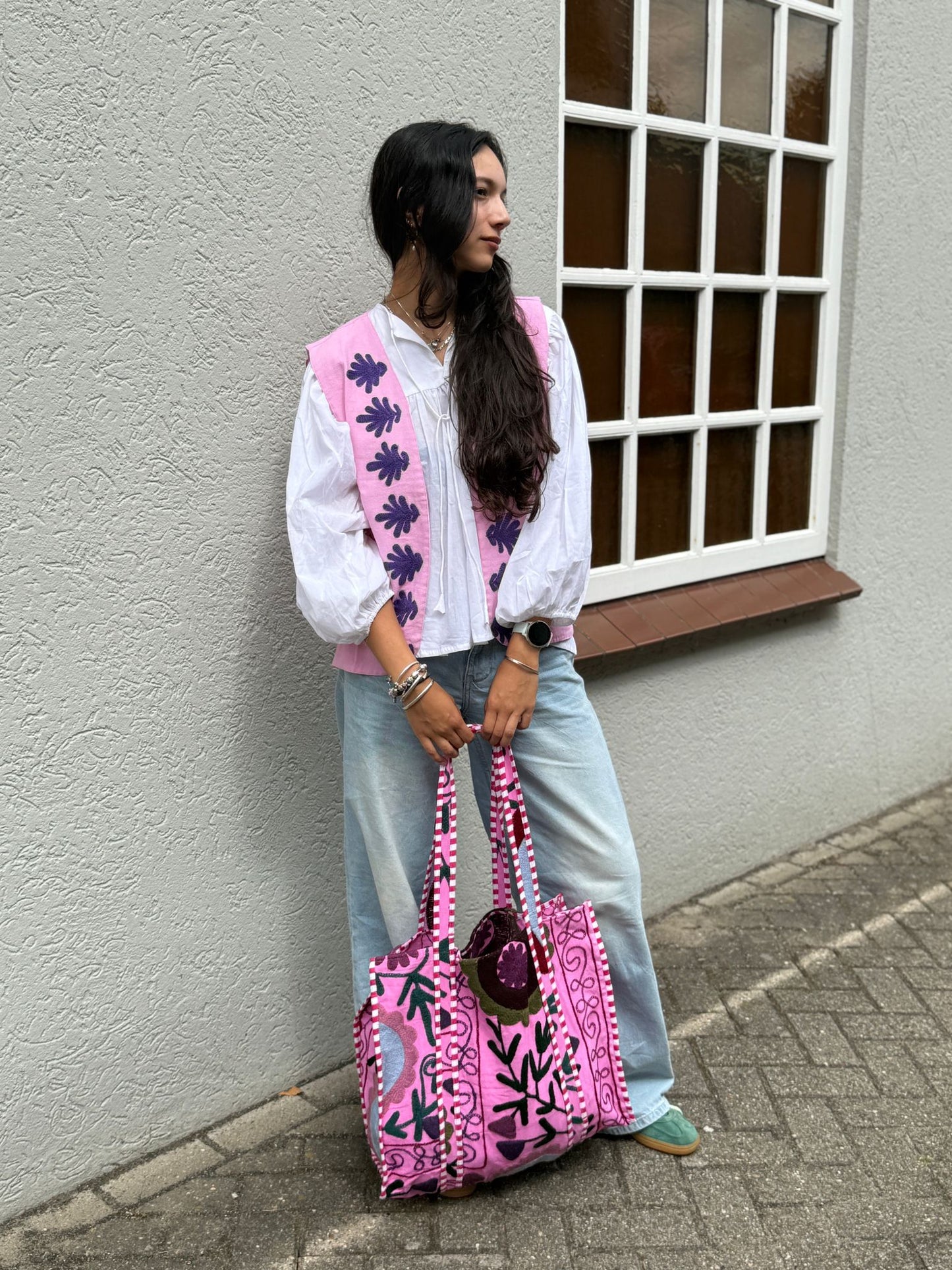 Suzani cotton gilet Snake pink