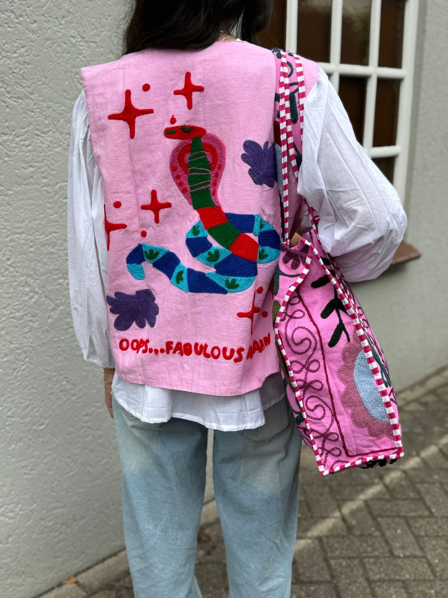 Suzani cotton gilet Snake pink