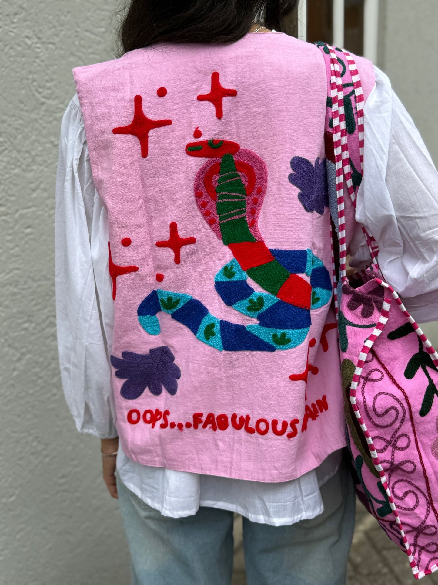 Suzani cotton gilet Snake pink