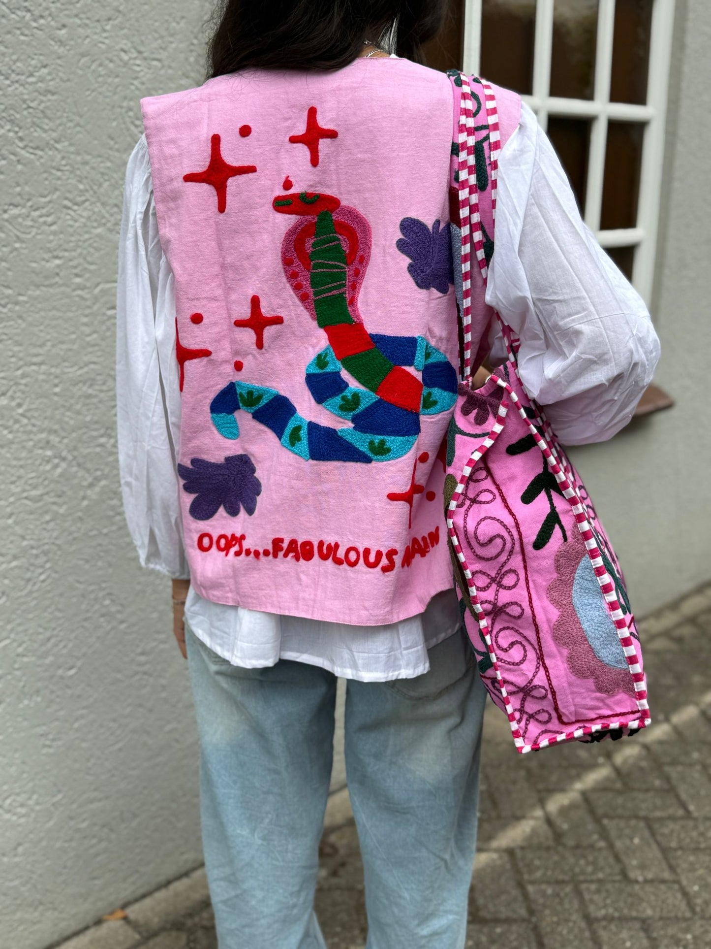 Suzani cotton gilet Snake pink
