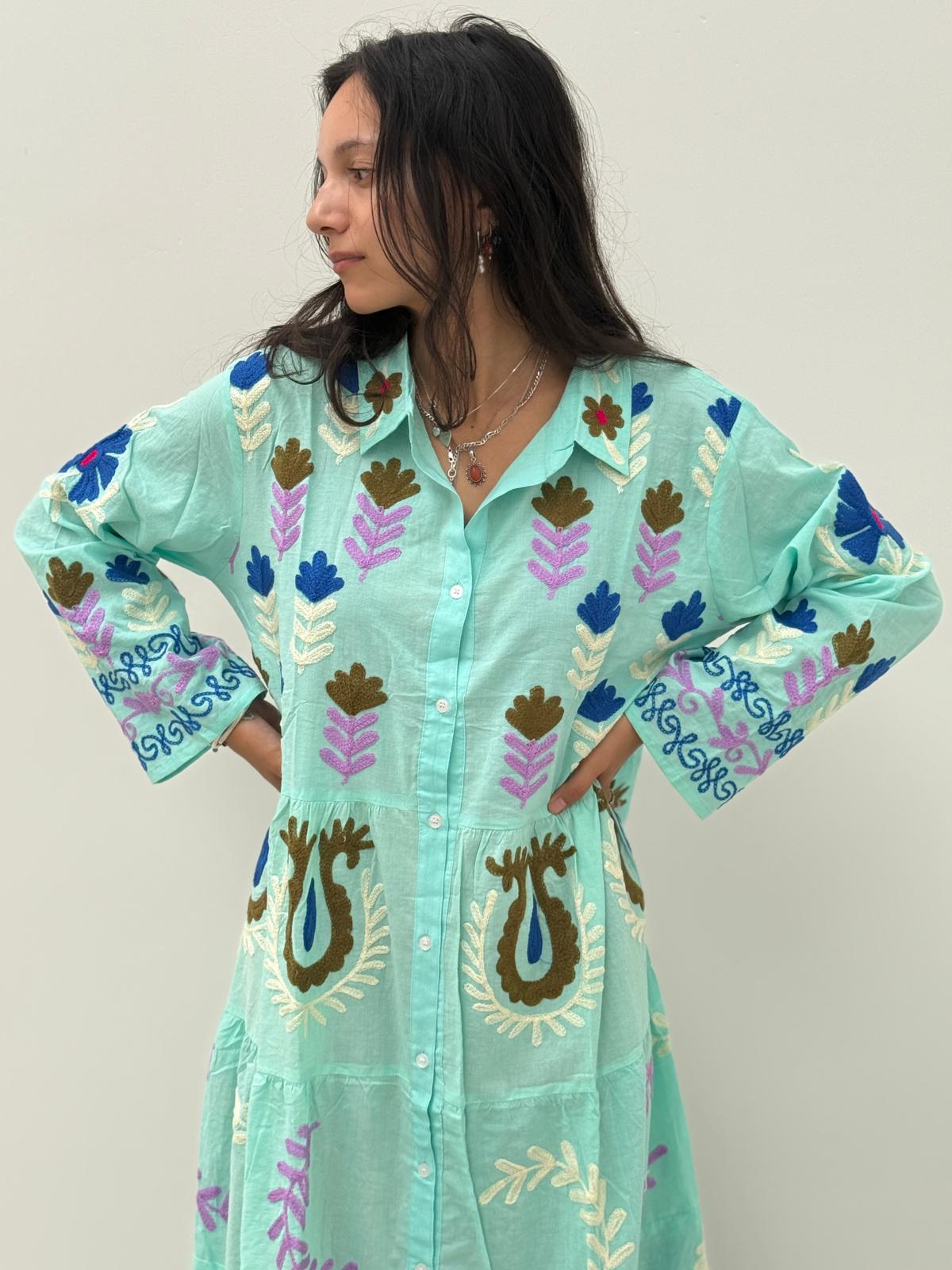 Embroidery dress licht groen