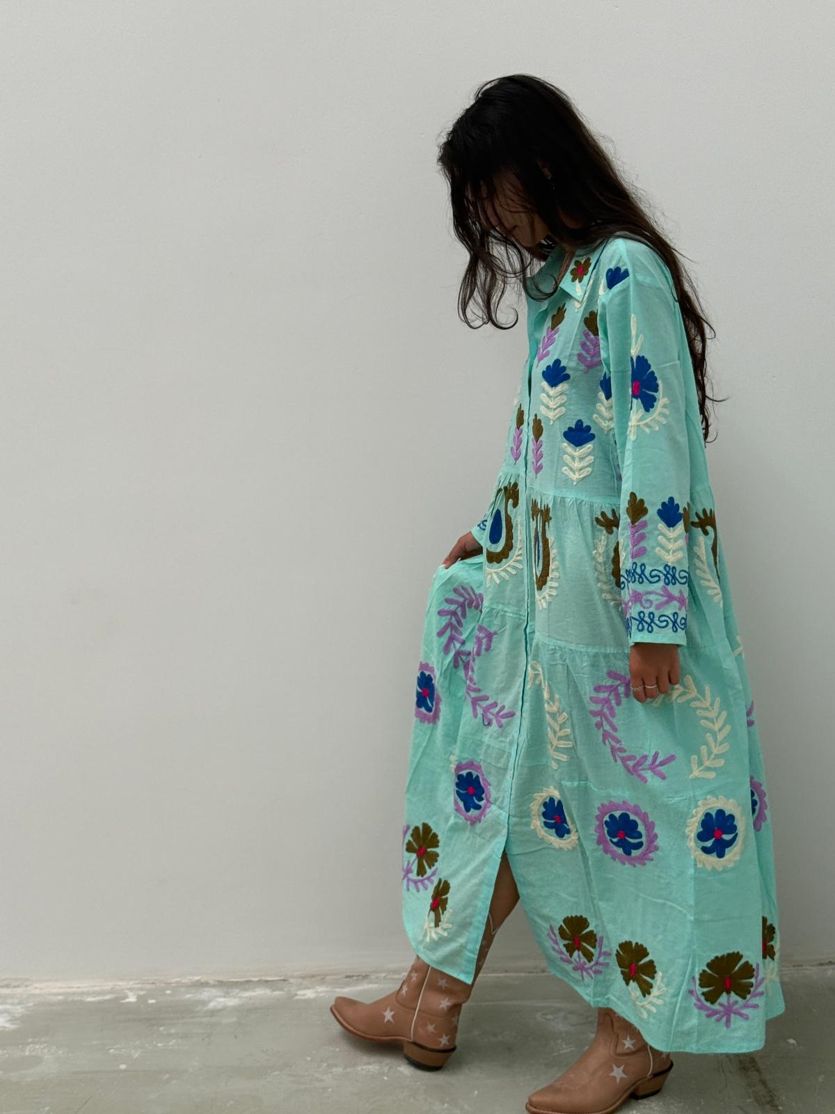 Embroidery dress licht groen