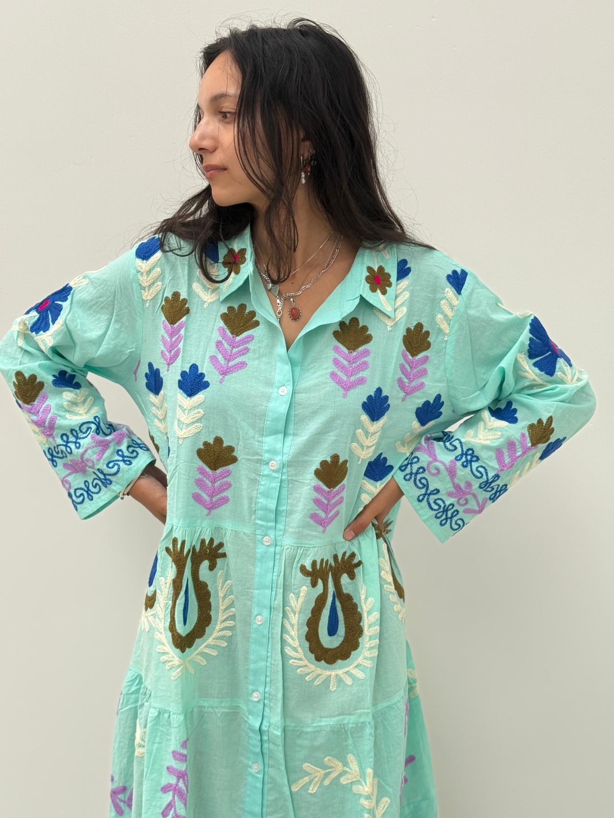 Embroidery dress licht groen