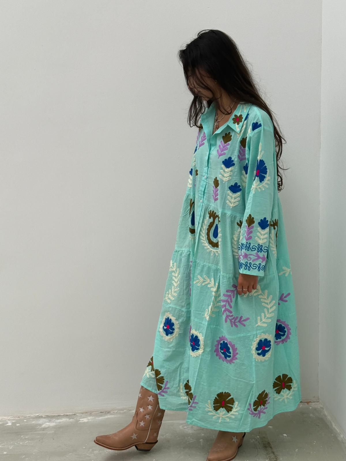 Embroidery dress licht groen