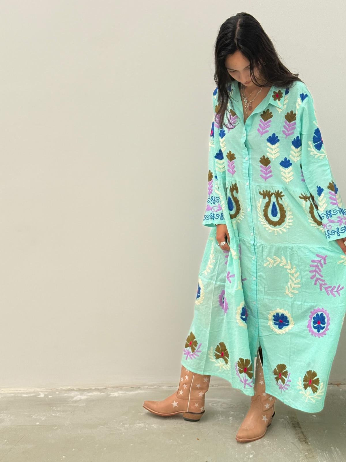 Embroidery dress licht groen