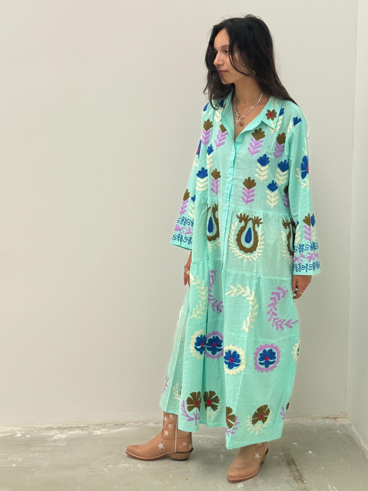Embroidery dress licht groen