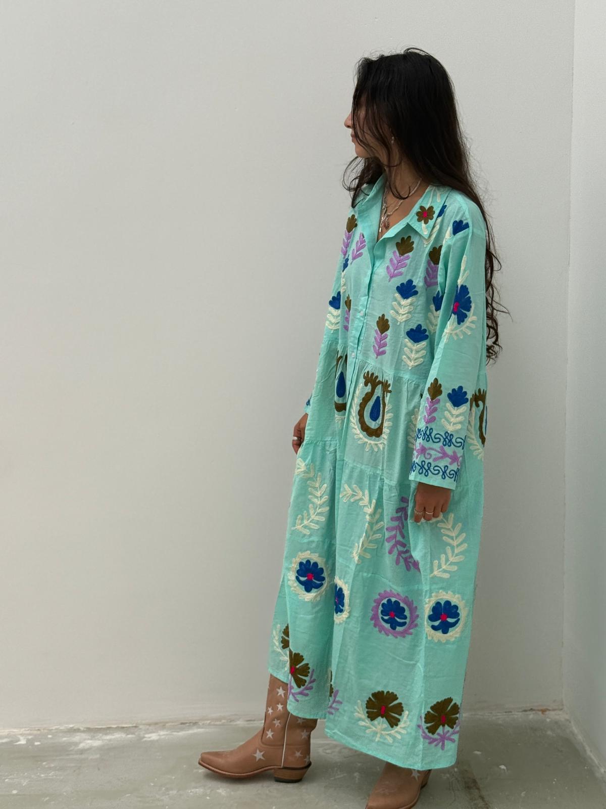 Embroidery dress licht groen