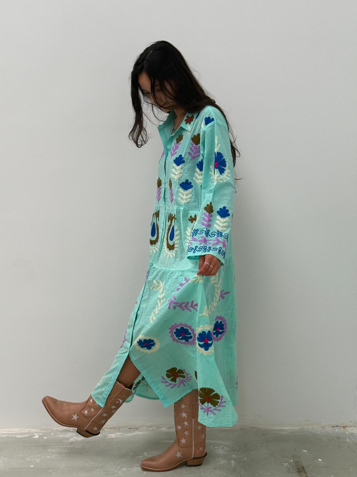 Embroidery dress licht groen