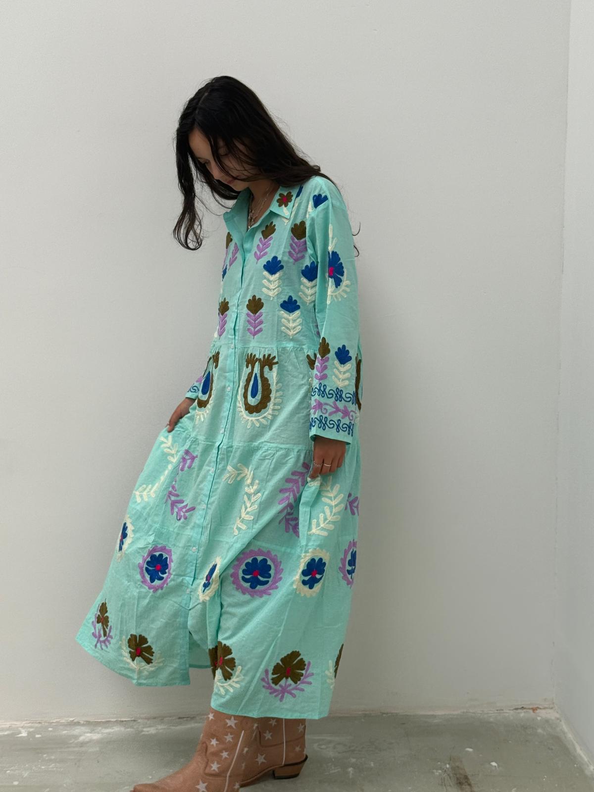 Embroidery dress licht groen