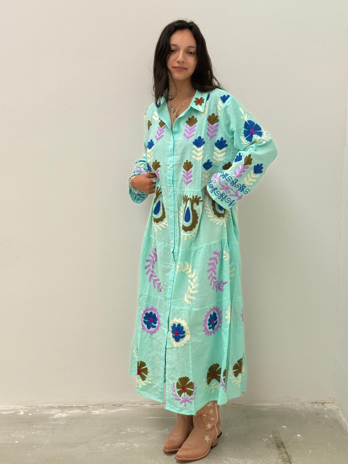Embroidery dress licht groen