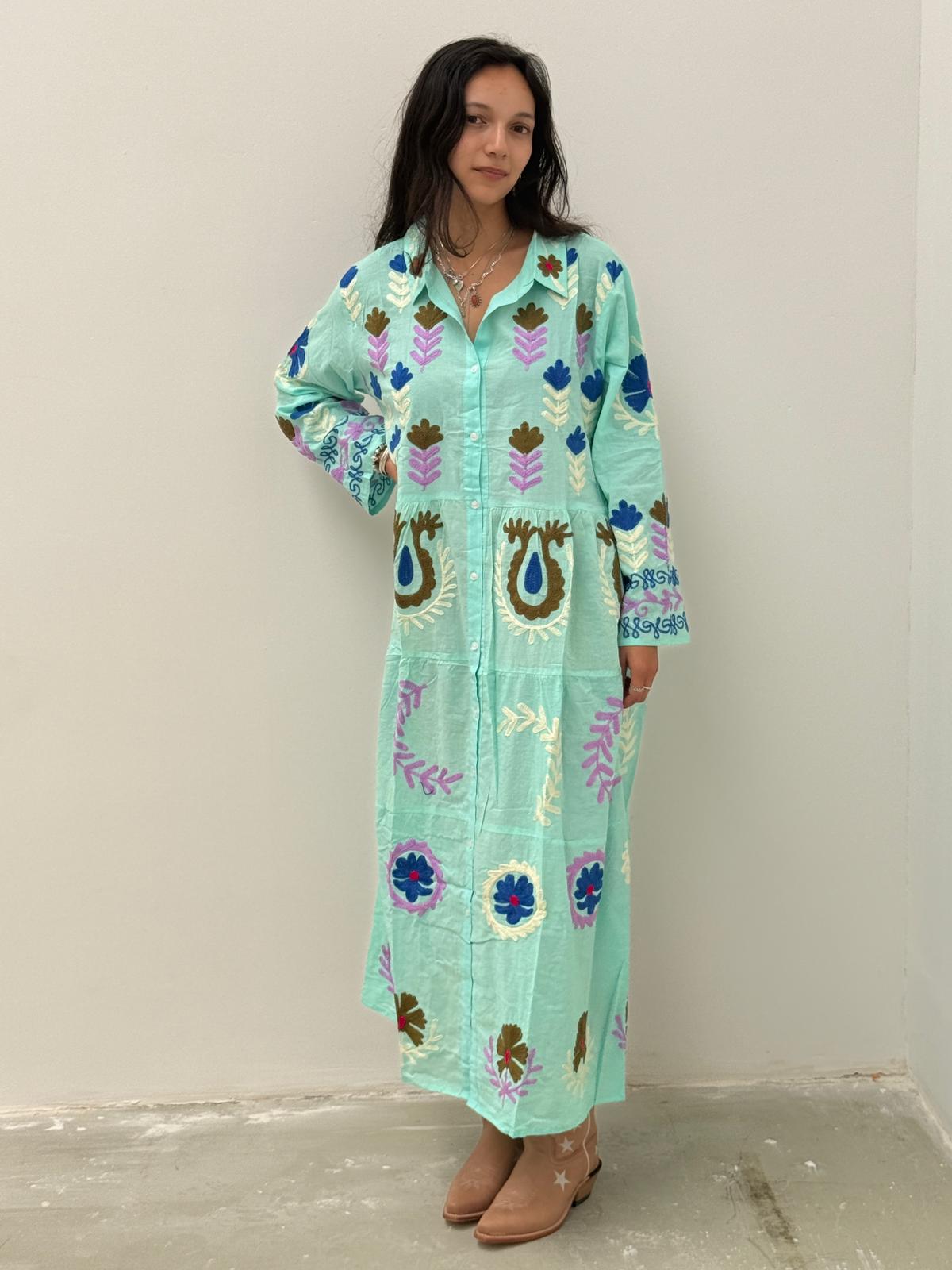 Embroidery dress licht groen