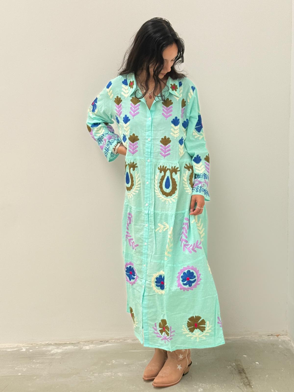 Embroidery dress licht groen