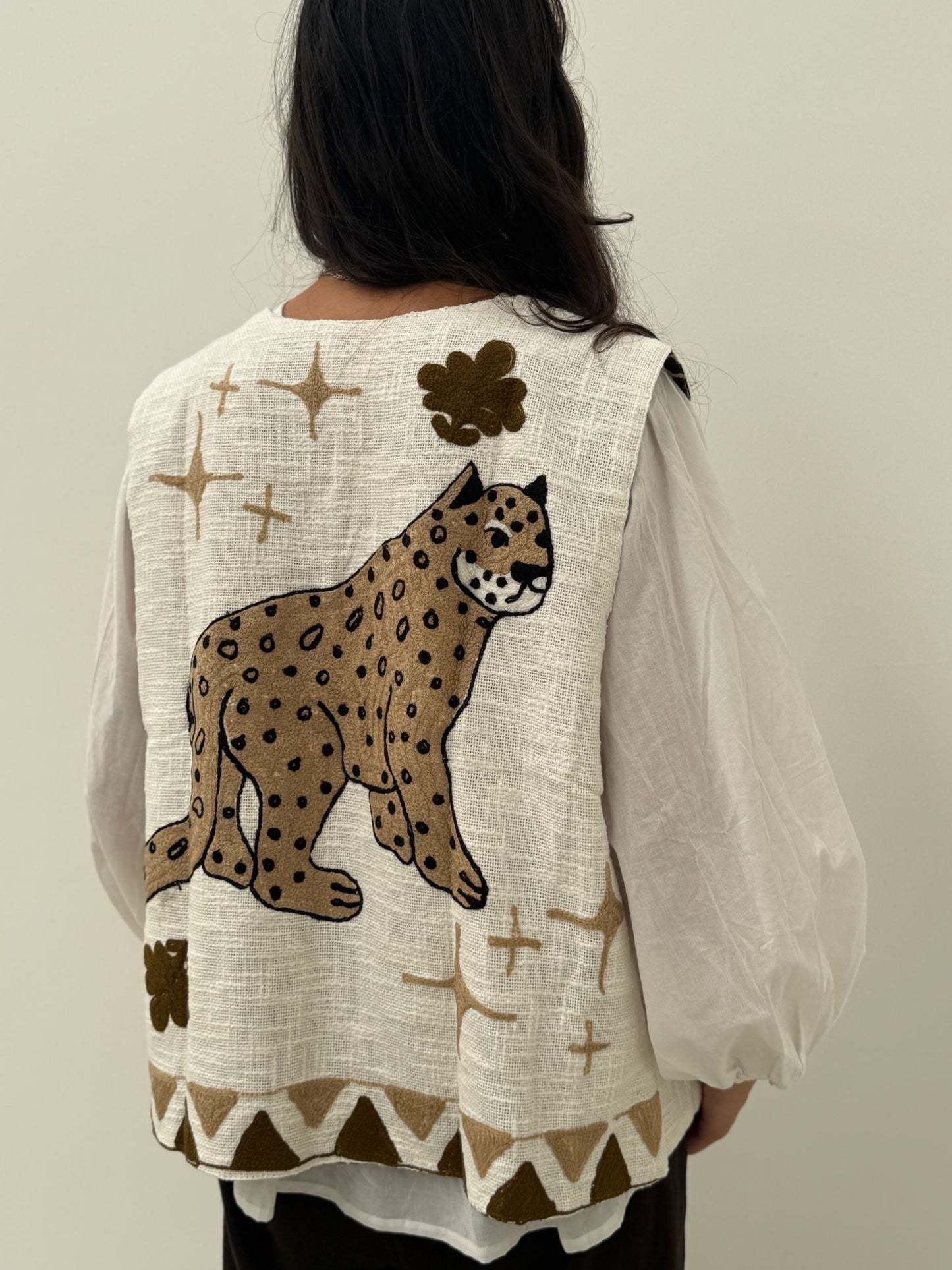 Cotton gilet panter creme