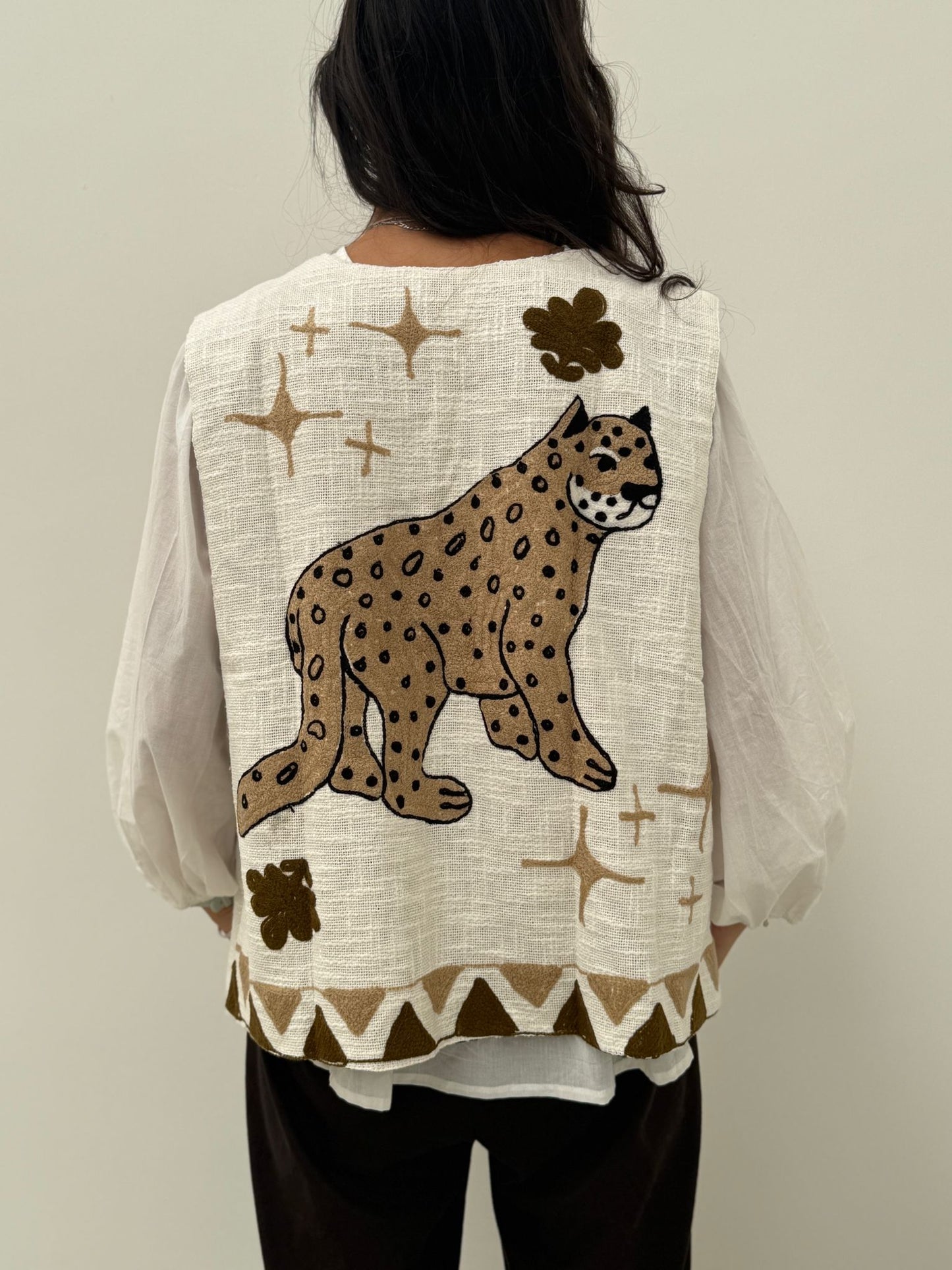 Cotton gilet panter creme