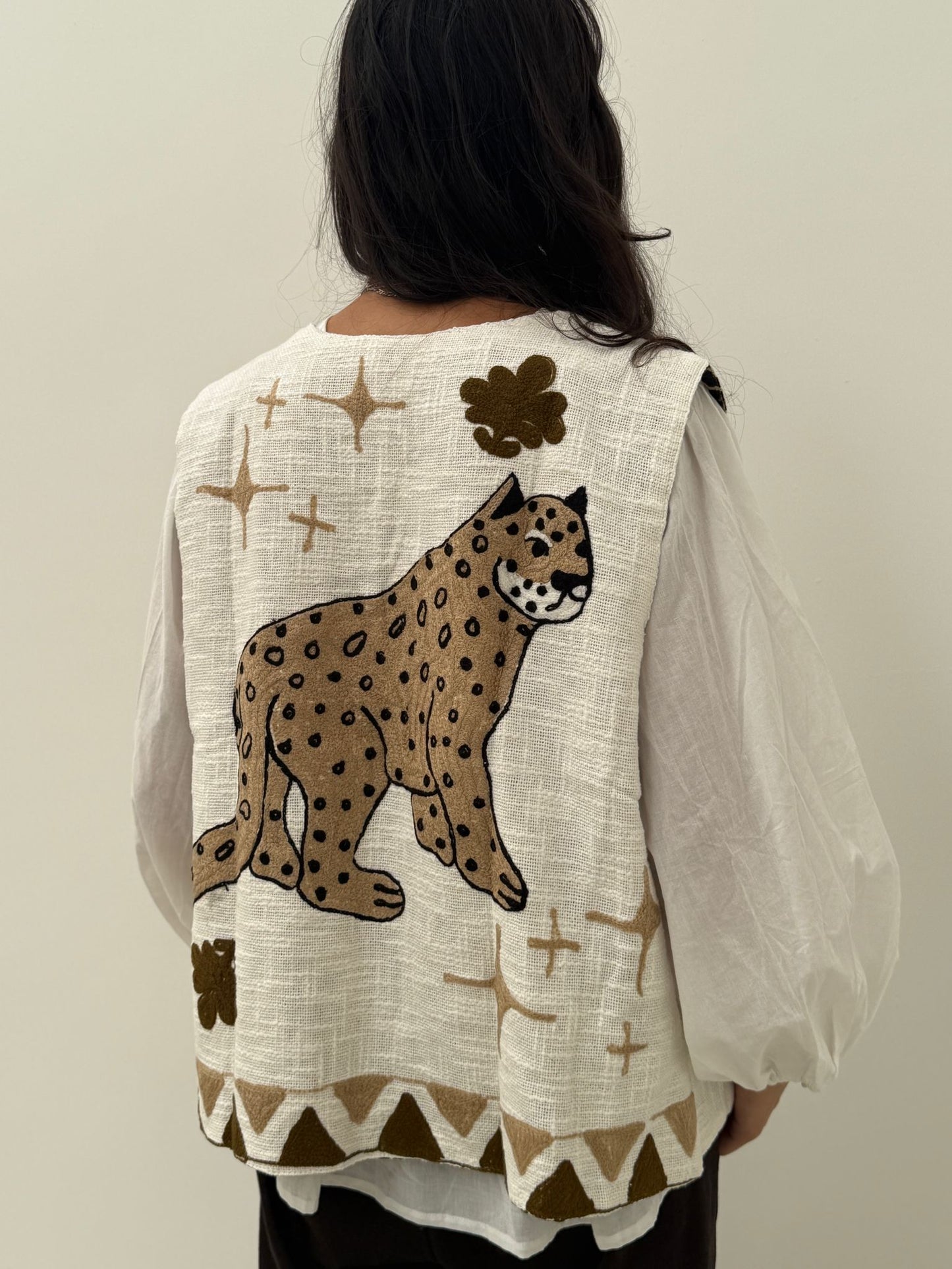 Cotton gilet panter creme