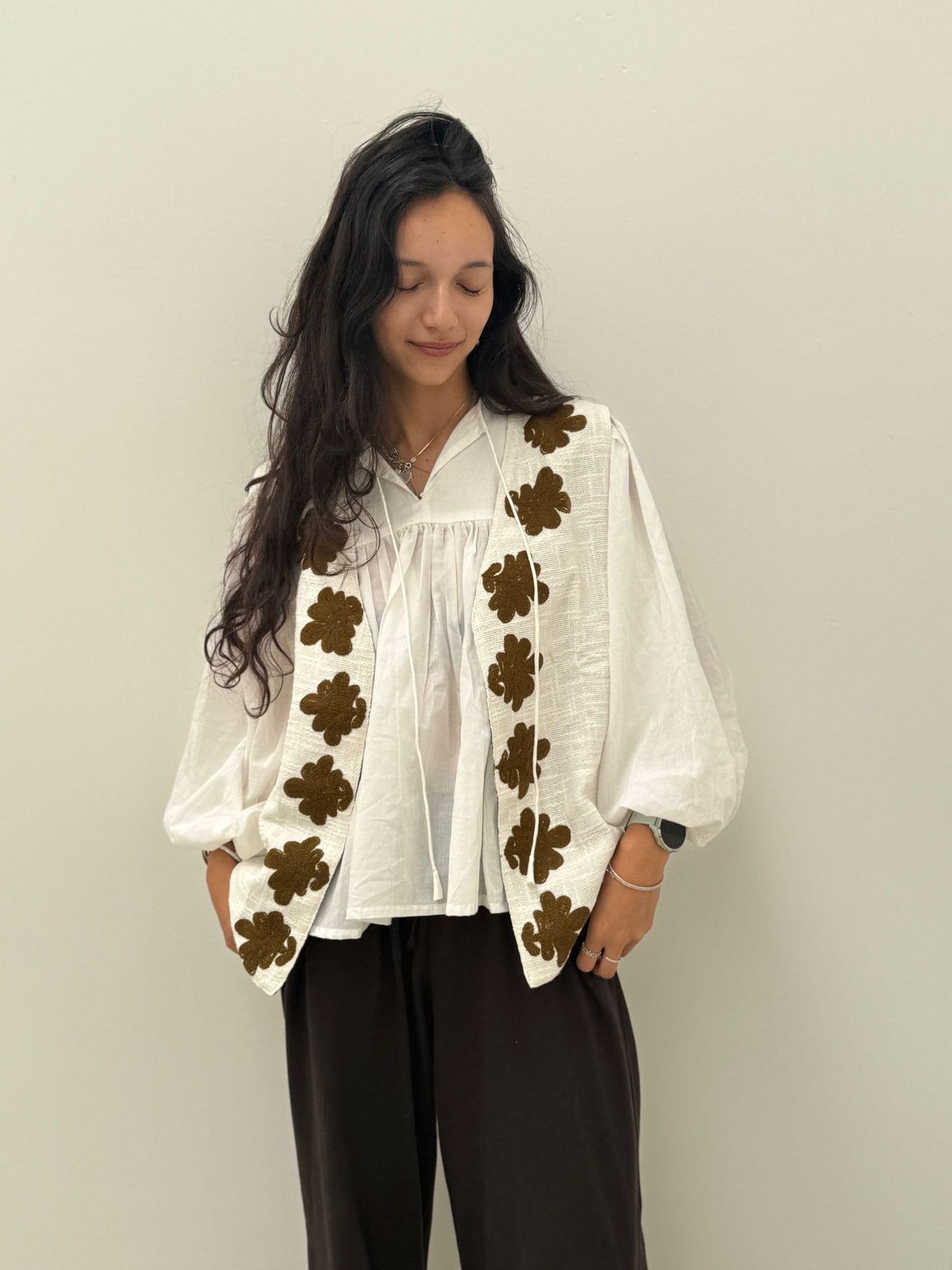 Cotton gilet panter creme