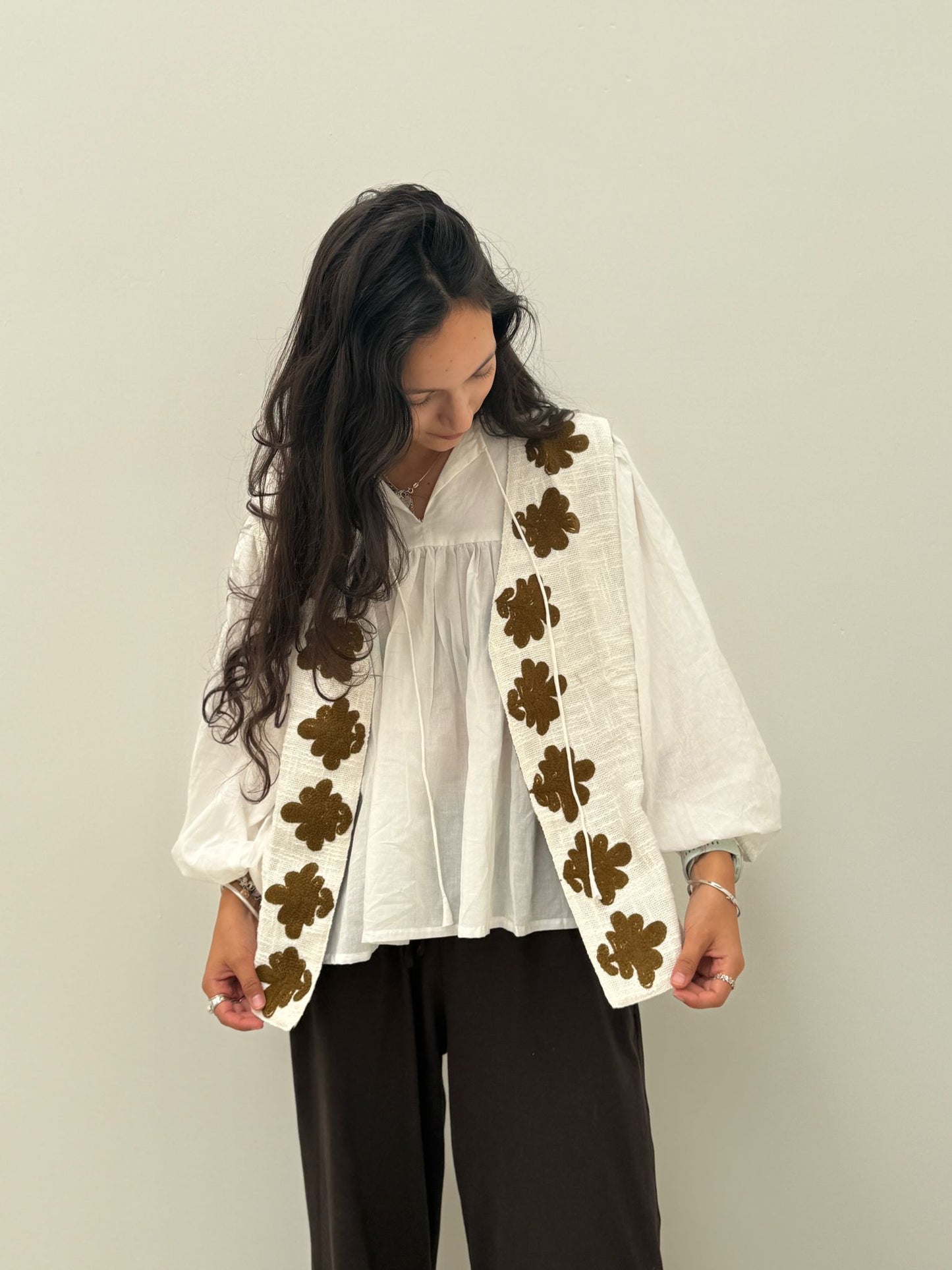 Cotton gilet panter creme