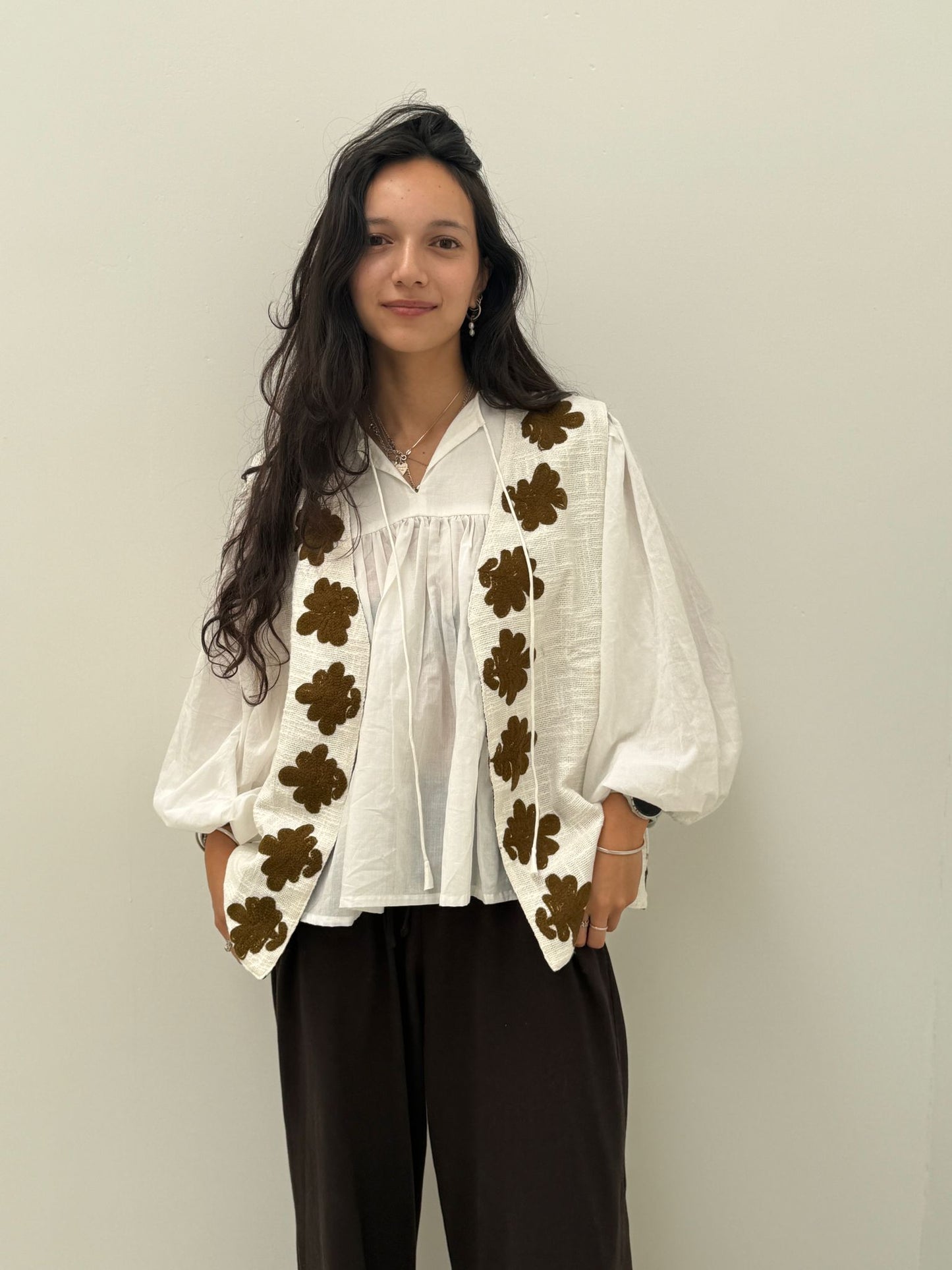 Cotton gilet panter creme
