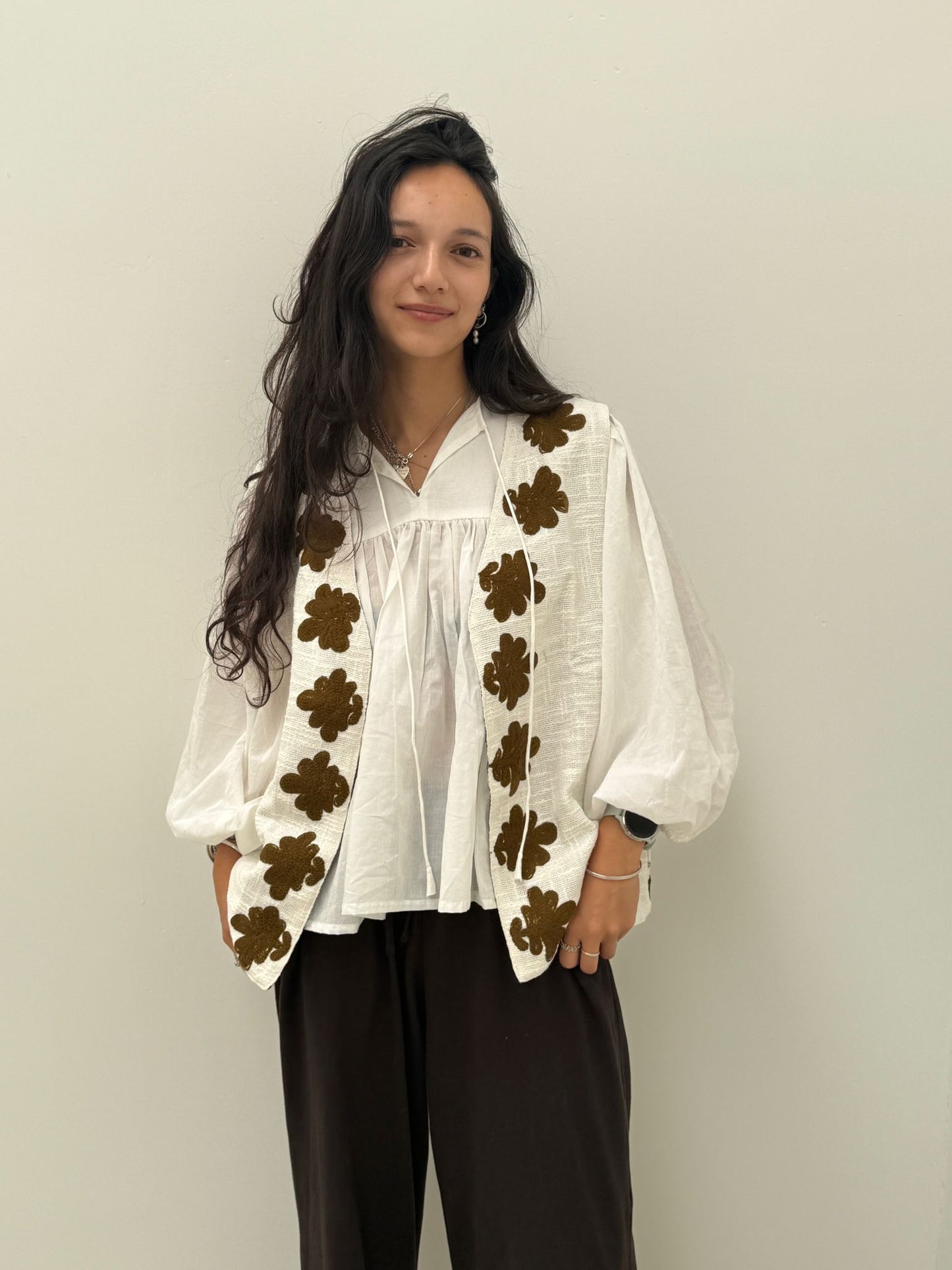 Cotton gilet panter creme