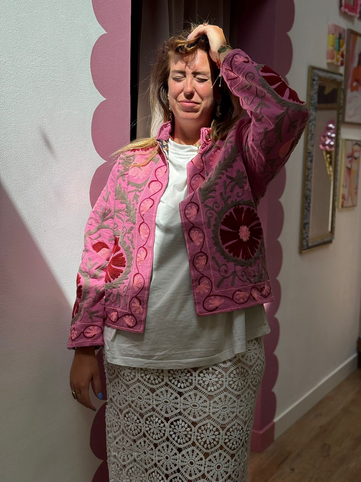 Cotton embroidery jacket pink panter