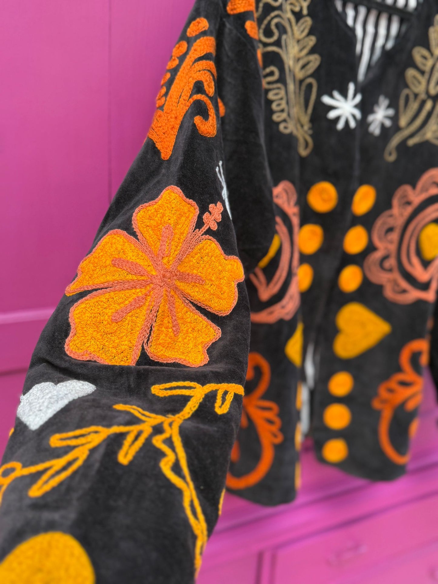 Velvet Jacket black orange yellow