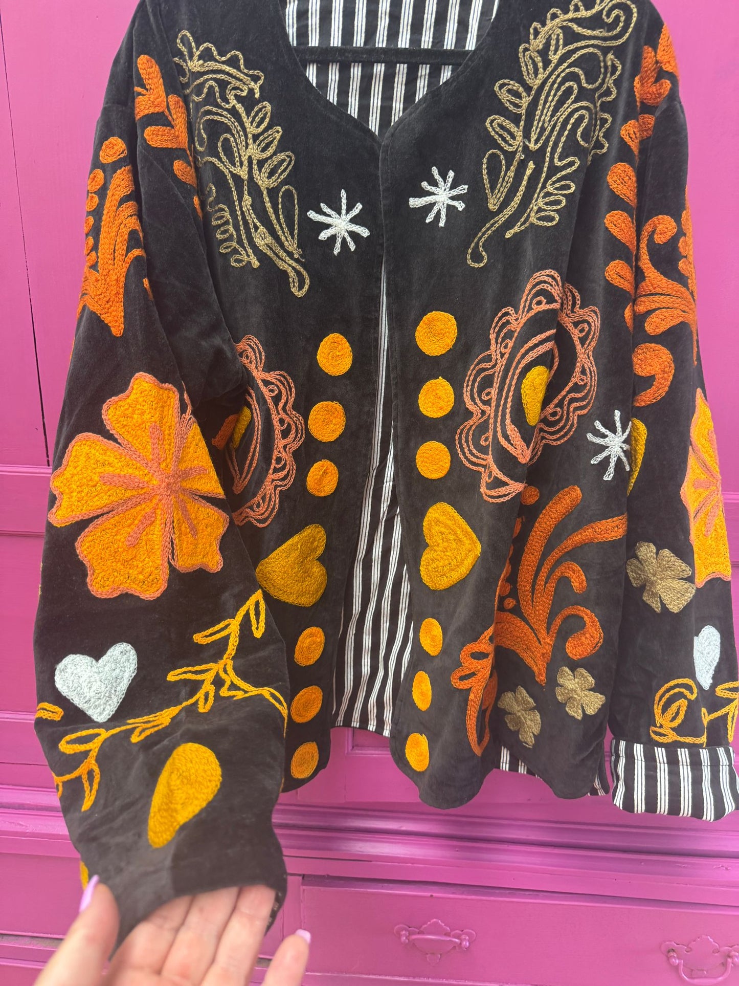 Velvet Jacket black orange yellow