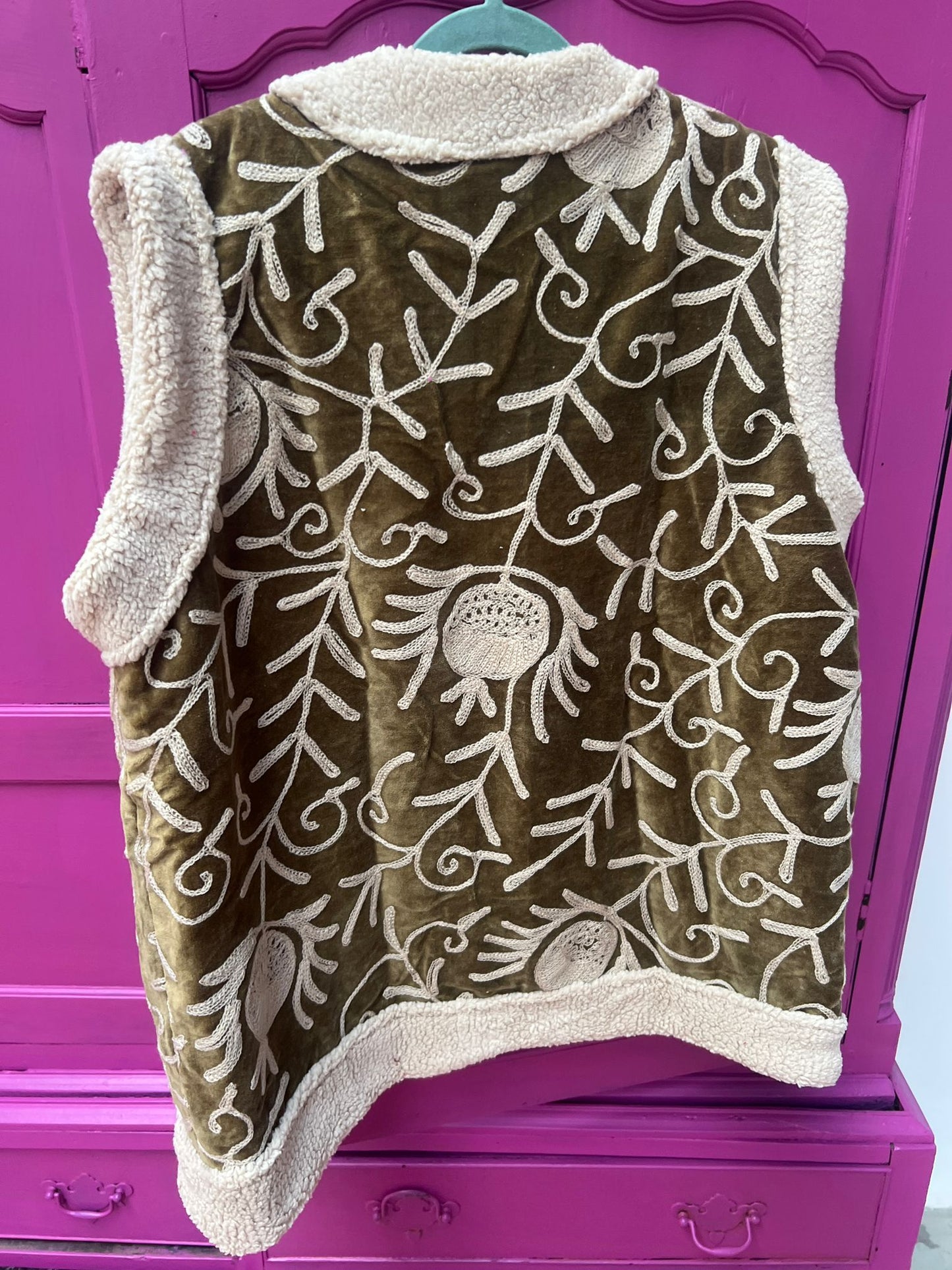 Velvet gilet teddy khaki