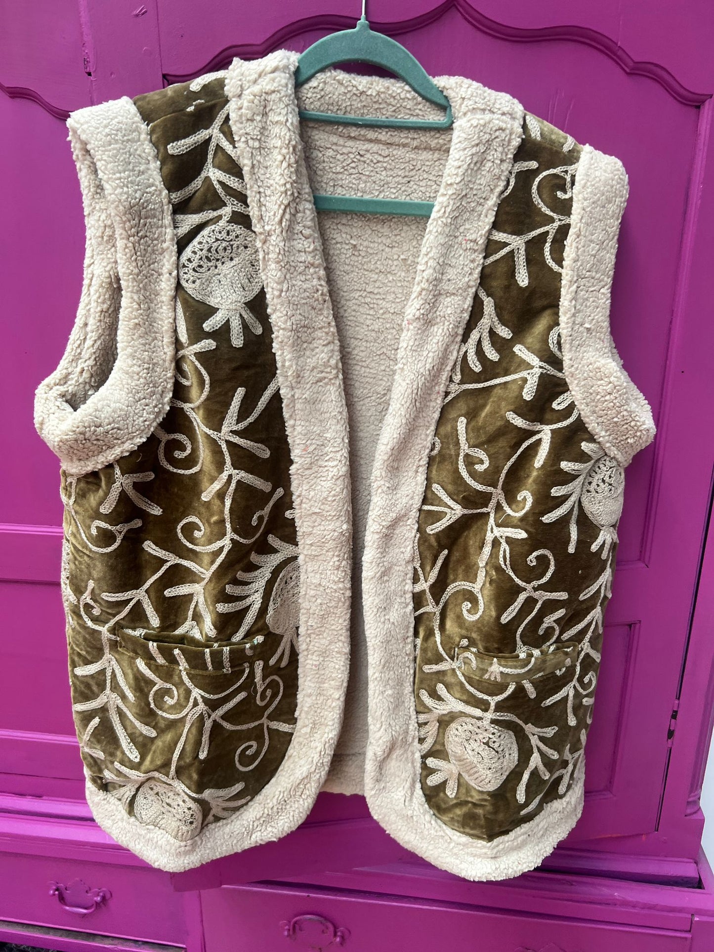 Velvet gilet teddy khaki
