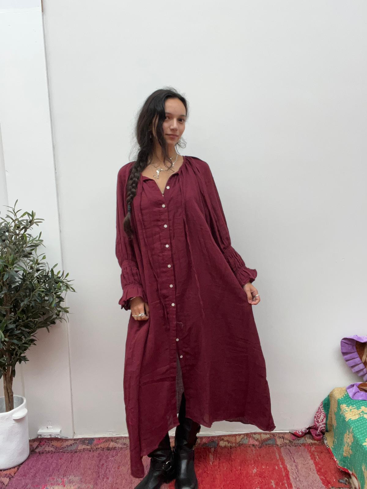 Cotton jurk bordeaux maxi