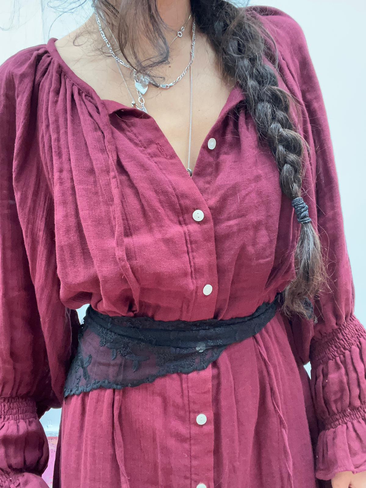 Cotton jurk bordeaux maxi