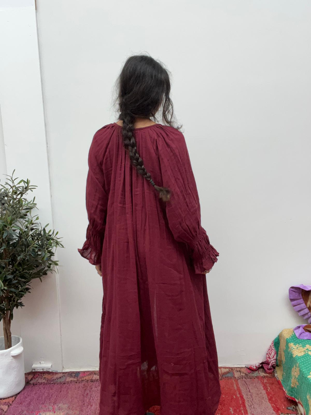 Cotton jurk bordeaux maxi