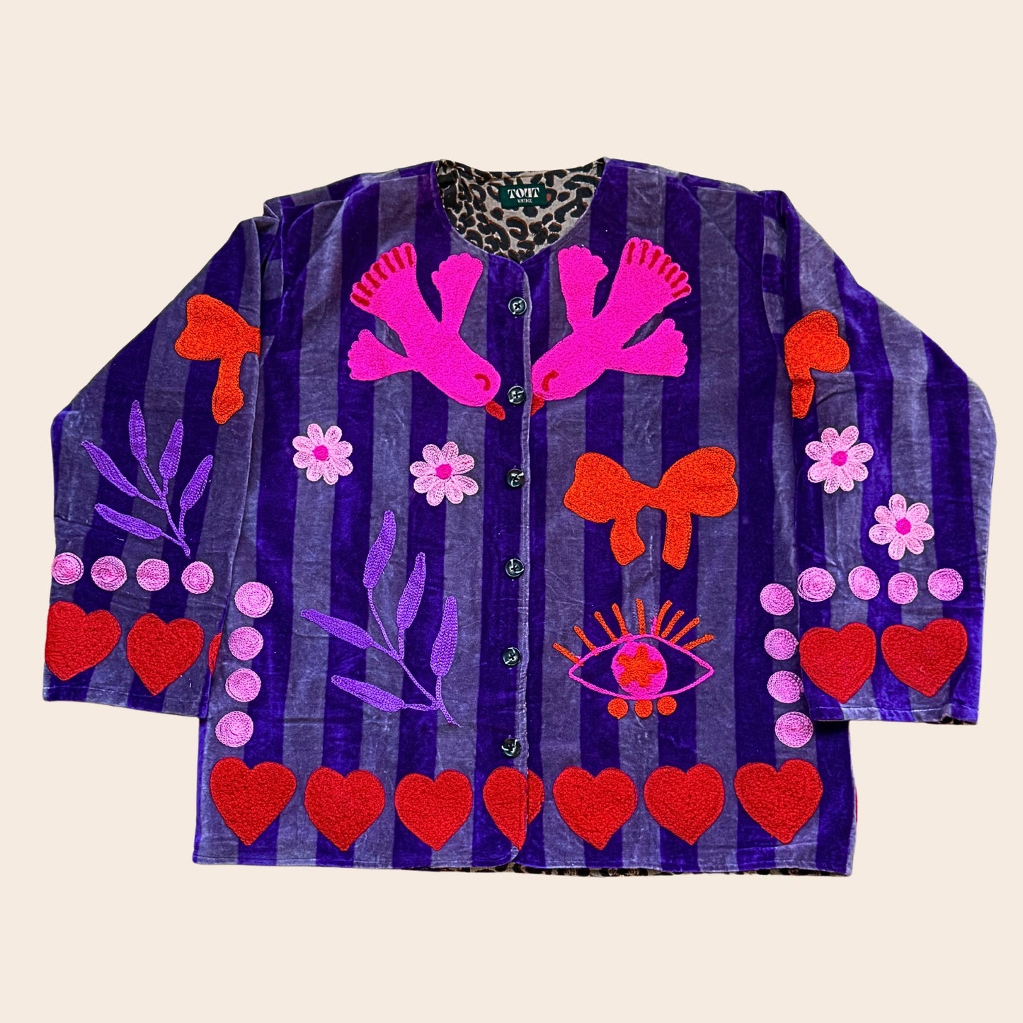 TOUT - Birds Jacket Velvet Purple stripes