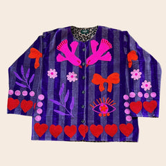 TOUT - Birds Jacket Velvet Purple stripes