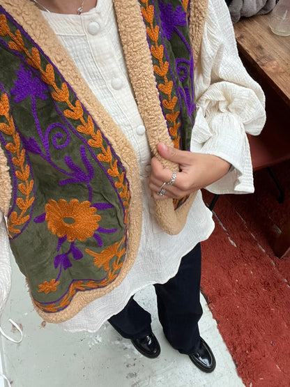 TOUT - Velvet gilet teddy PURPLE ORANGE - All season - free size (34-44)