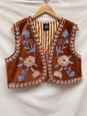 TOUT - Suzani velvet  Gilet bruin blauw
