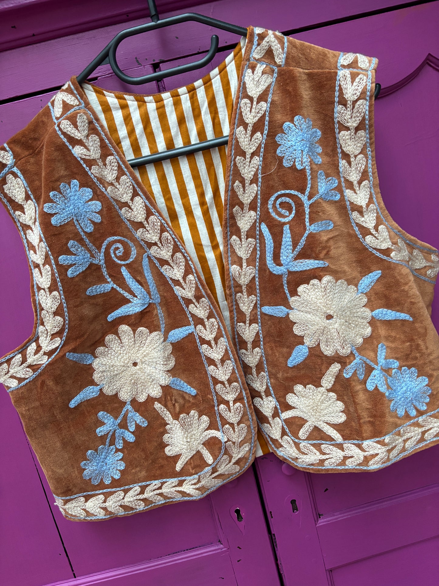 Suzani velvet  Gilet bruin blauw