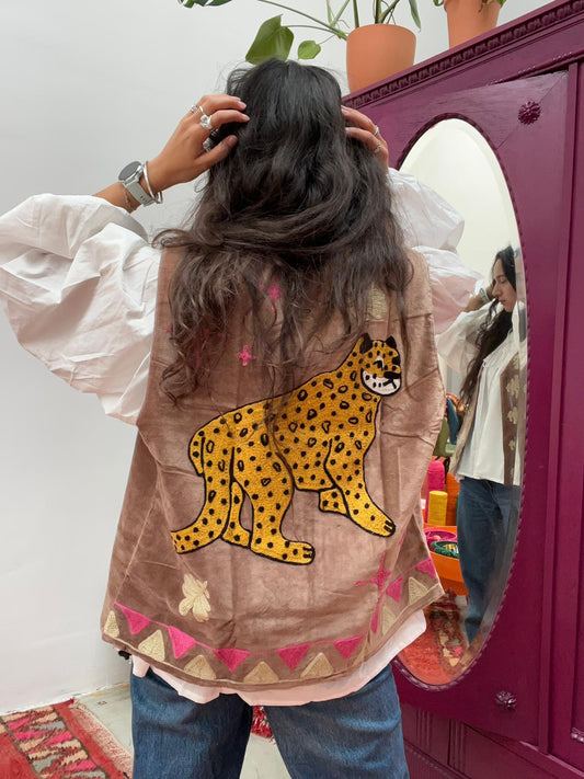 Suzani velvet  Gilet panter brown