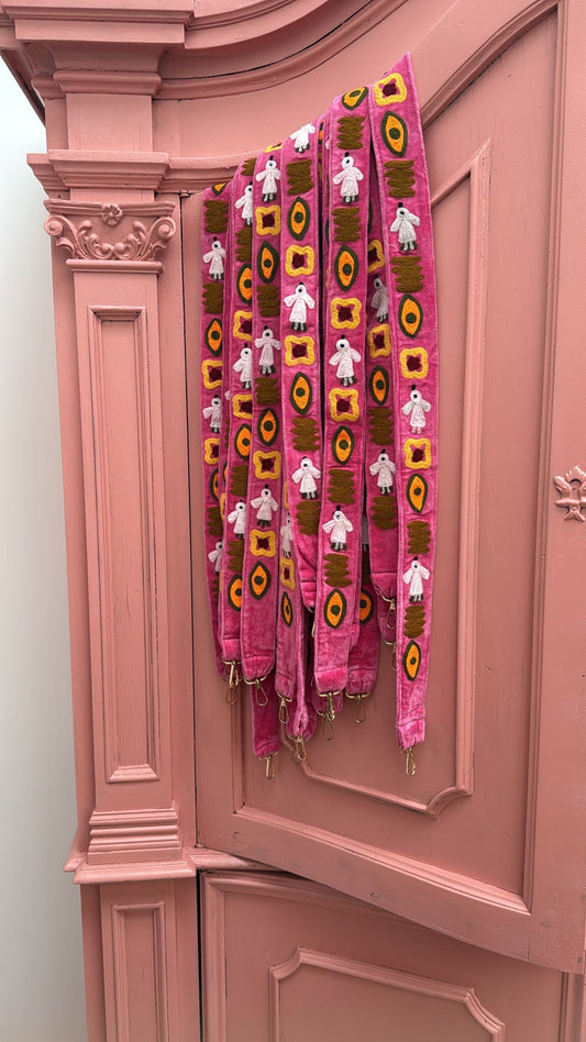 Velvet telefoon/tassenkoord roze