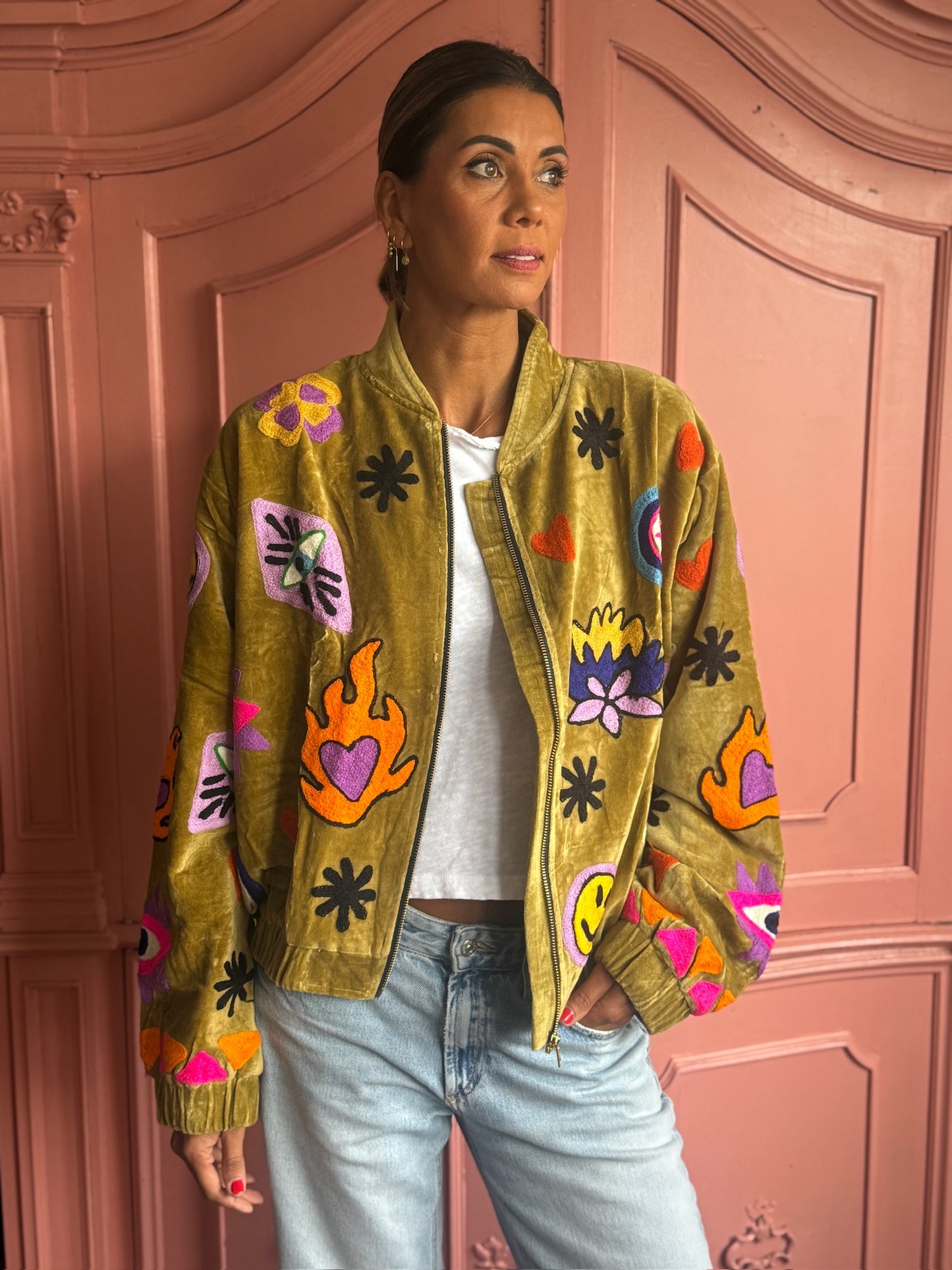 TOUT - Lola Bomber Velvet Olijfgroen
