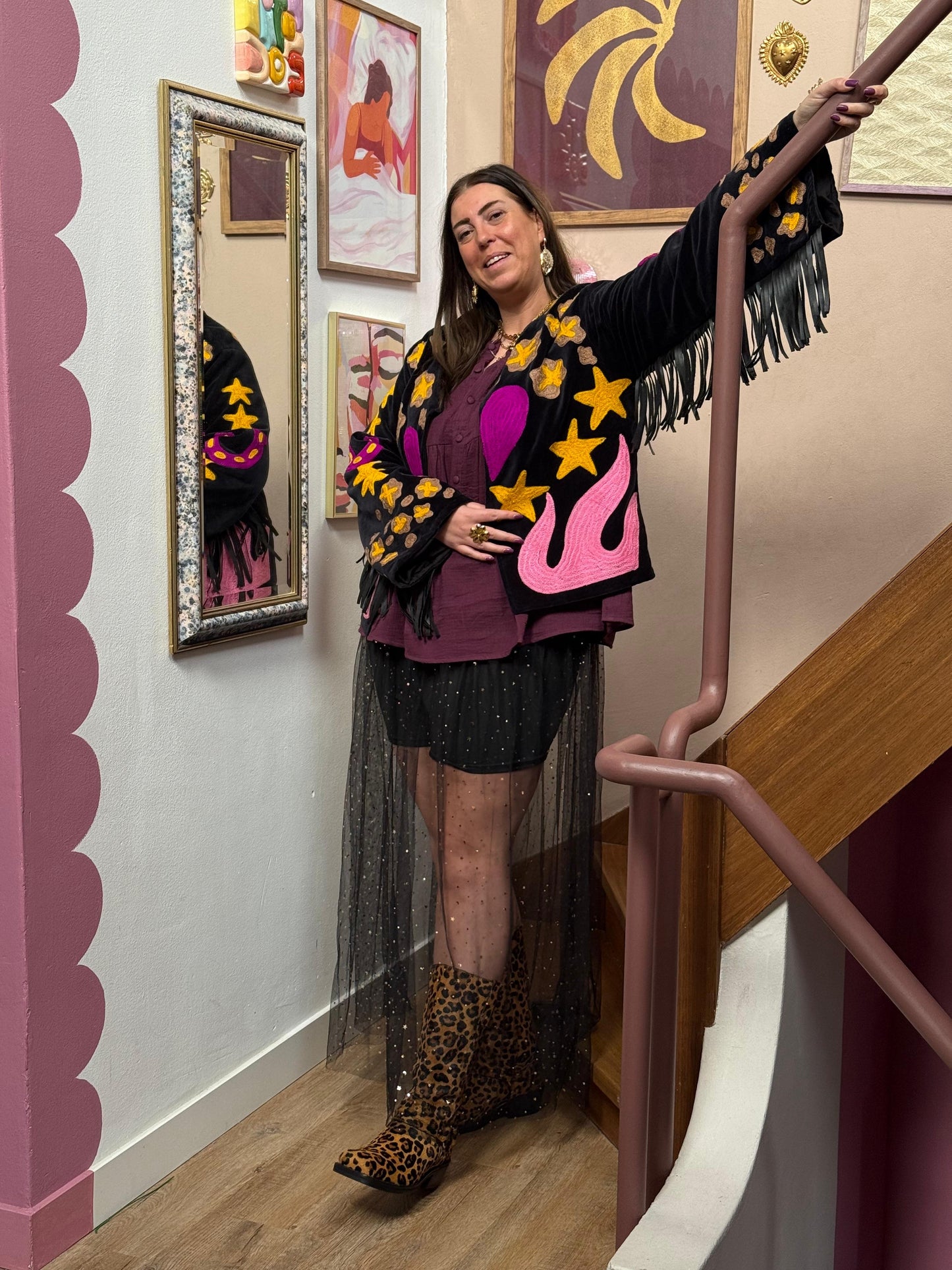 Velvet embroidery jacket Joah jacket fringe