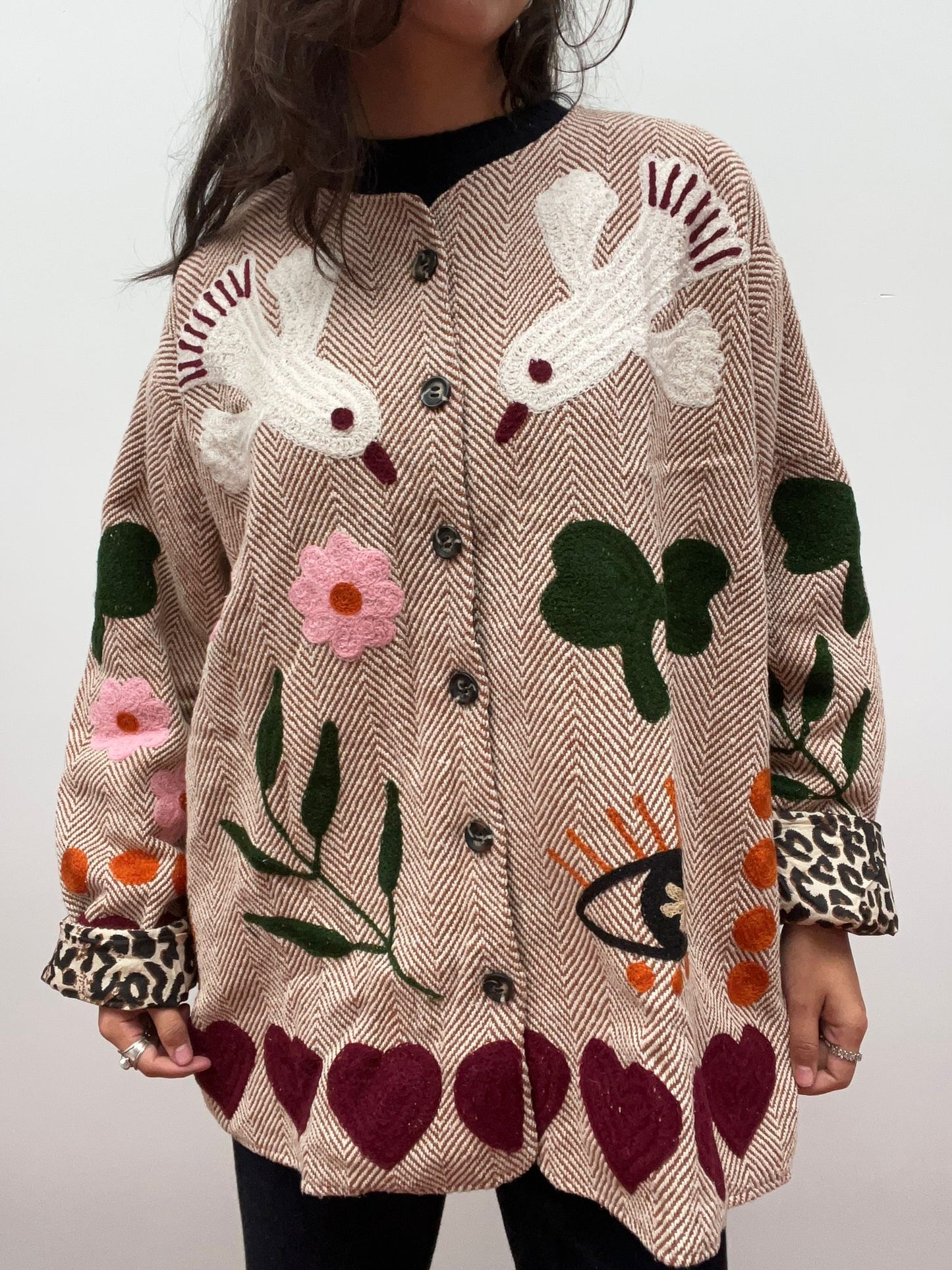 Tweed embroidery jacket birds