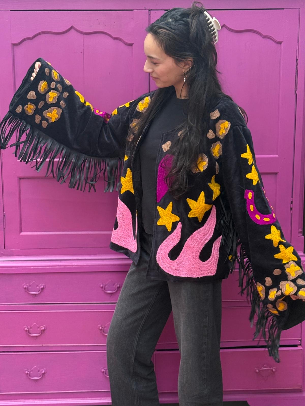 Velvet embroidery jacket Joah jacket fringe