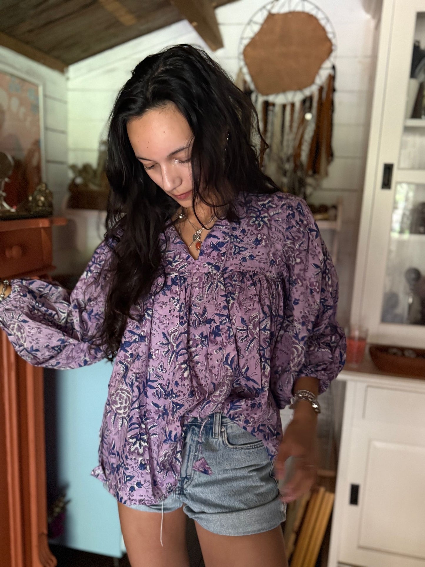 Blokprint blouse purple