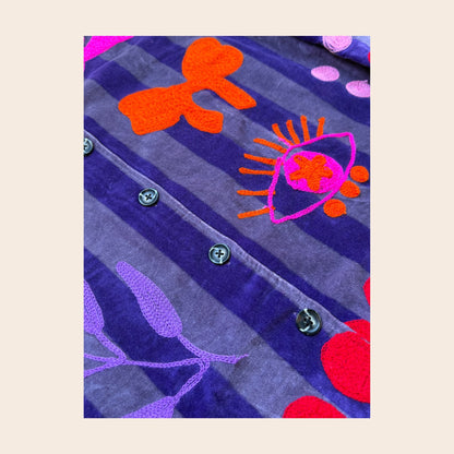 TOUT - Birds Jacket Velvet Purple stripes