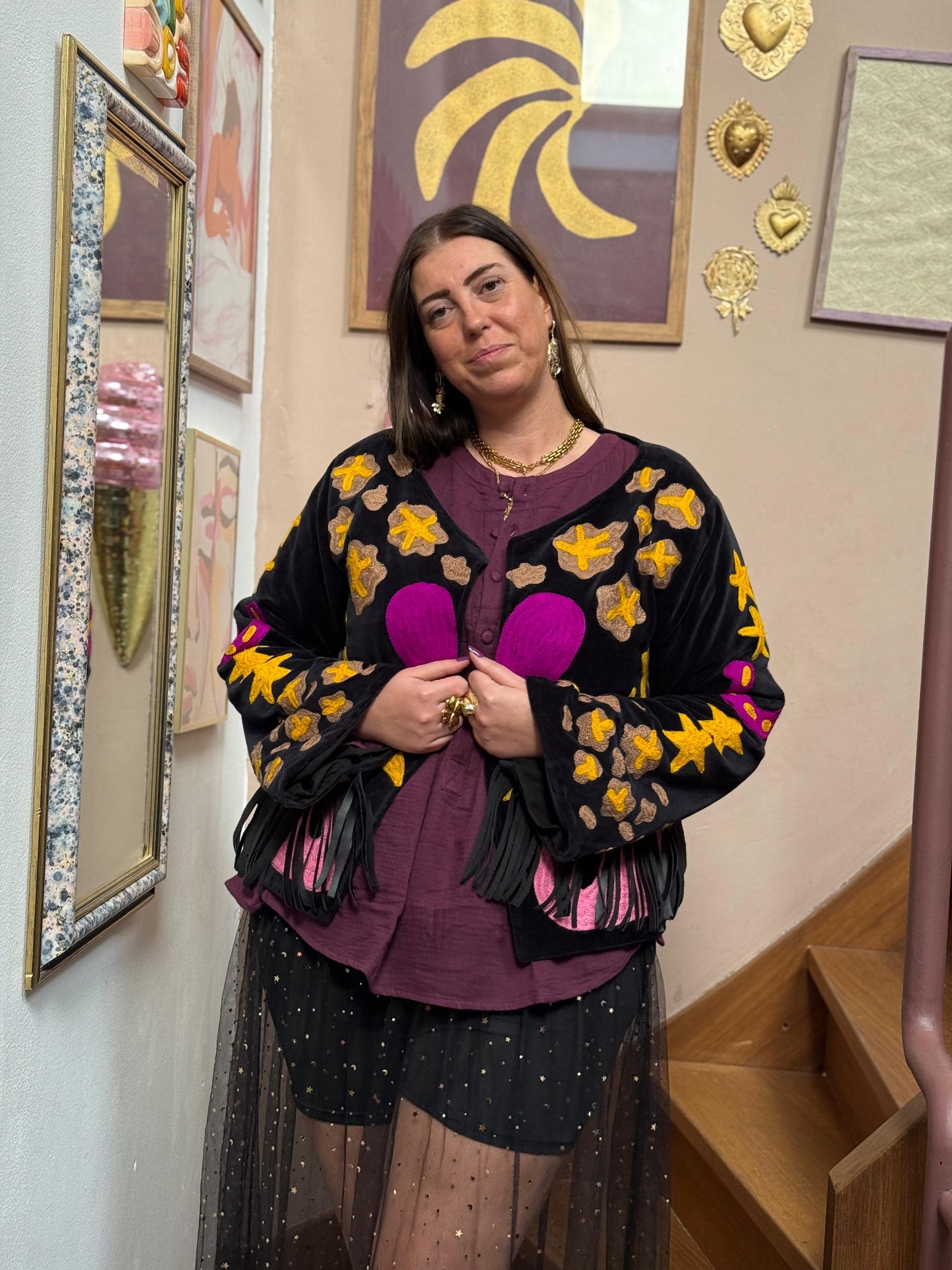 Velvet embroidery jacket Joah jacket fringe